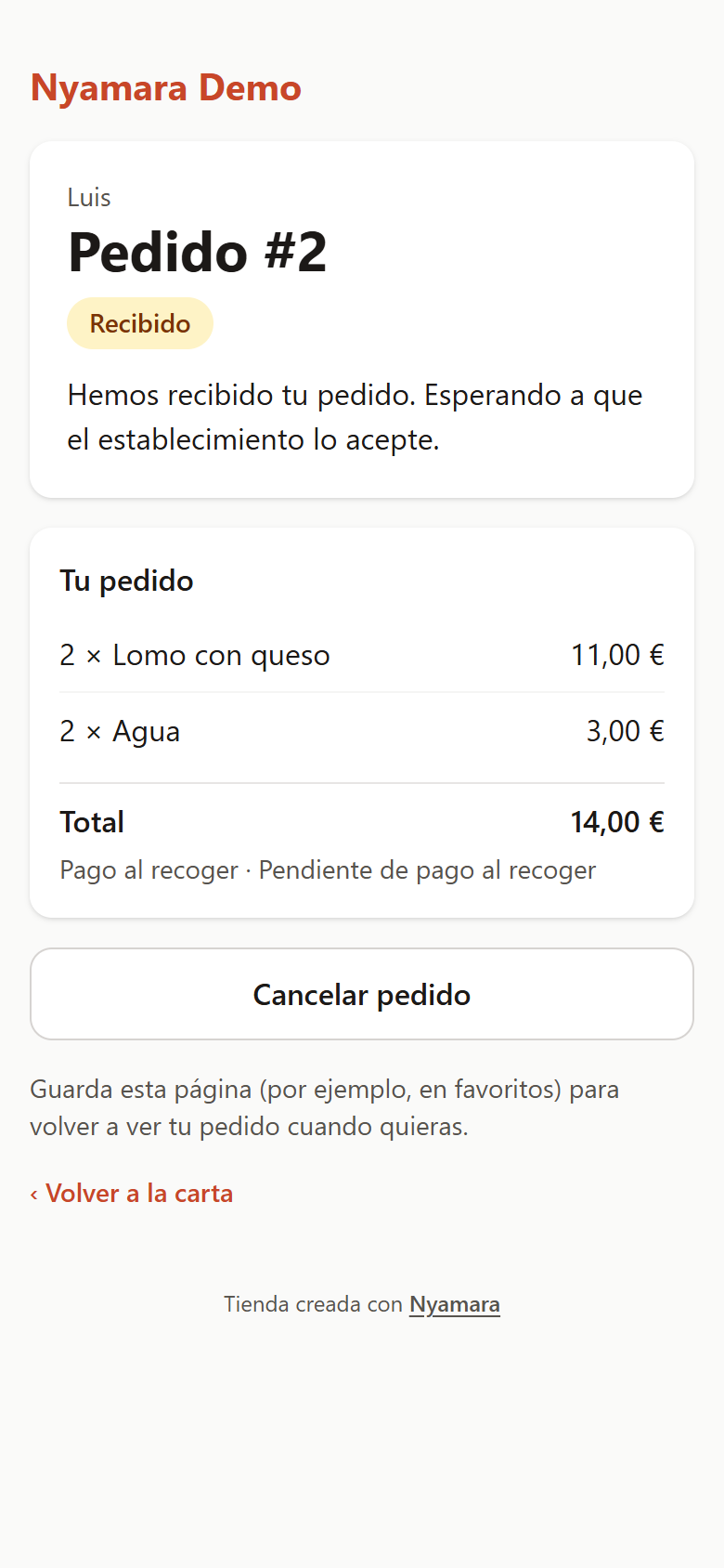 El seguimiento de un pedido en el móvil del cliente